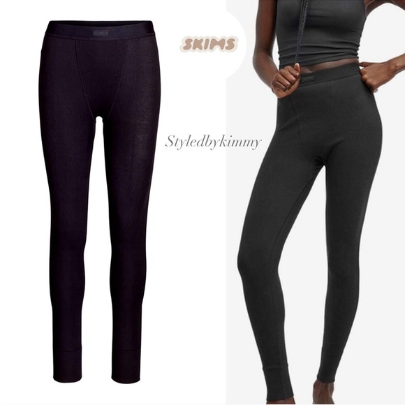 Skims Cotton Rib Leggings in Black Soot Size S NWT New - Picture 3 of 3